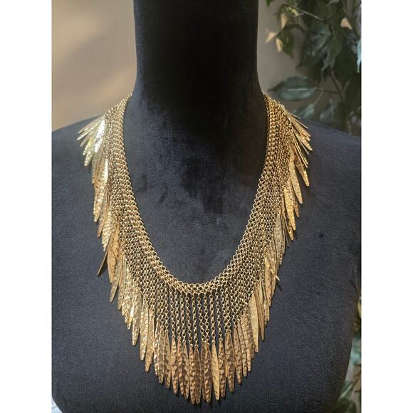 Women's Gold Tone Layered Chain Necklace Hammered Dangle Charms Lobster Clasp - Picture 1 of 6